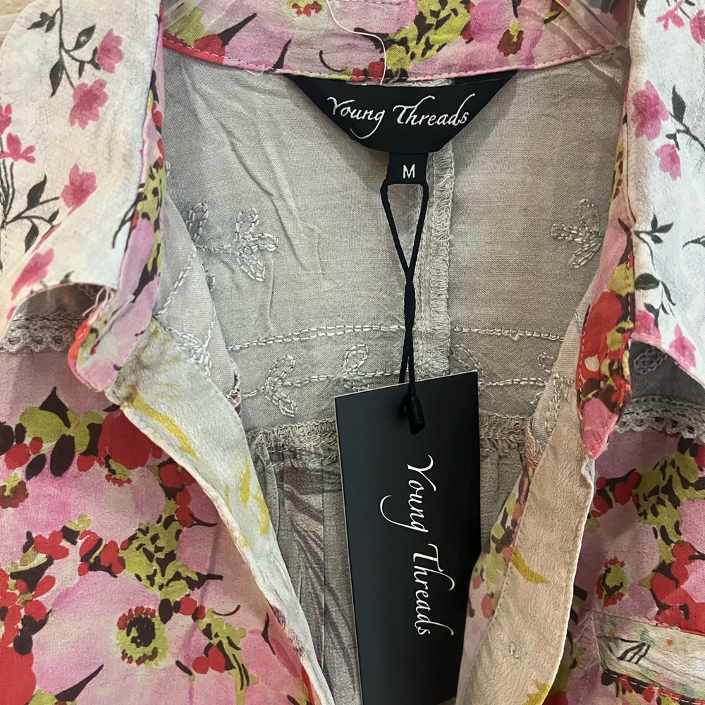 Floral Patchwork Button-Down Women's Top - Pink/W… - image 4